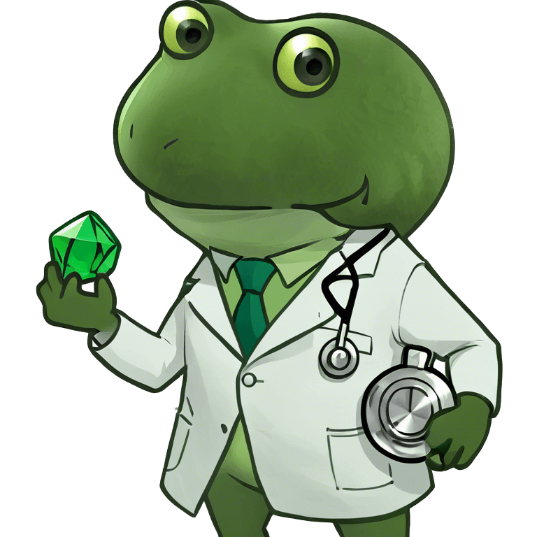 bufo doctor holding a green gem, full body emoji