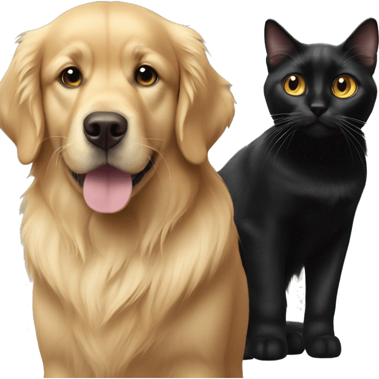 Golden retriever and black cat  emoji