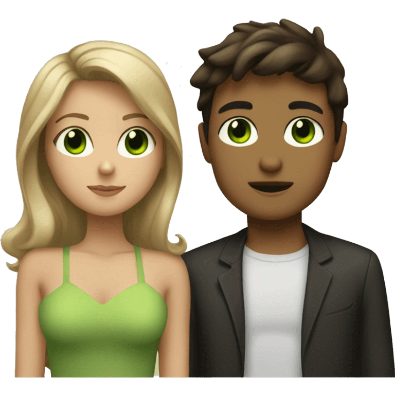 Tan brunette girl with green eyes kissing dirty blonde boy emoji