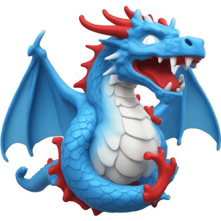 A blue dragon with red and white horns in a av filled with water  emoji