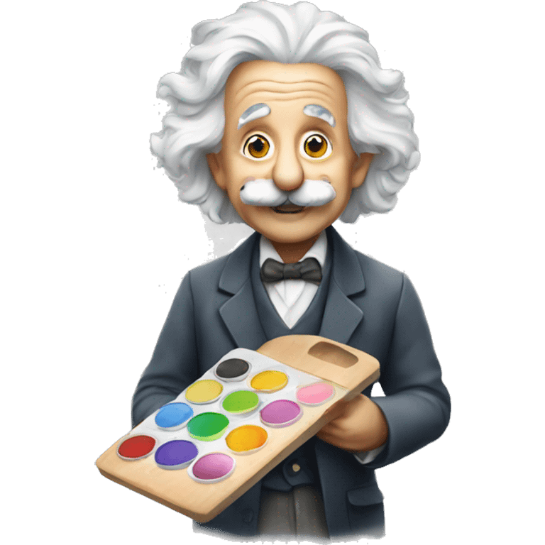 albert einstein happy holding a paint palette emoji