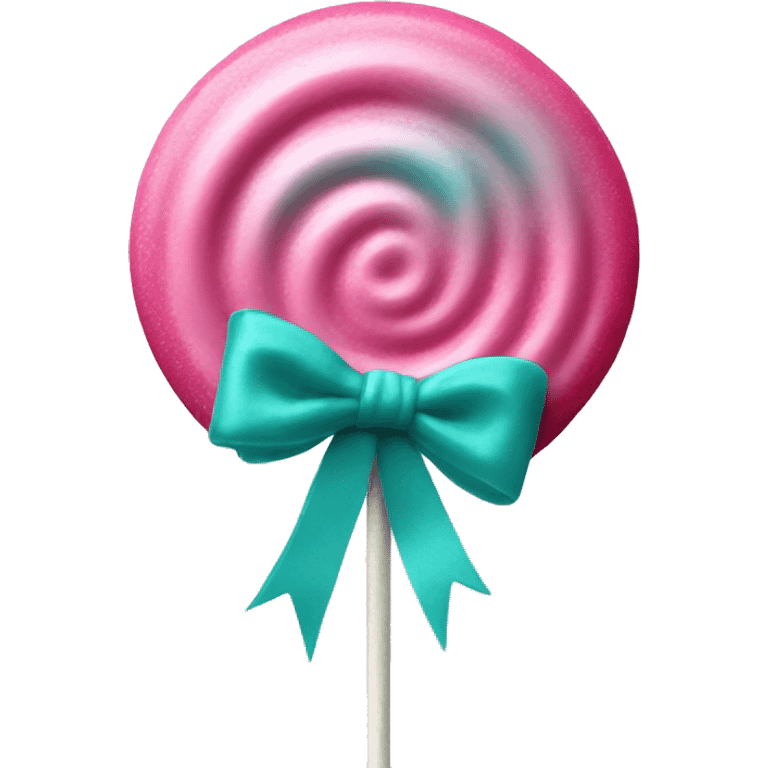 Realistic pink to teal ombre lollipop candy with teal bow on the stick. emoji