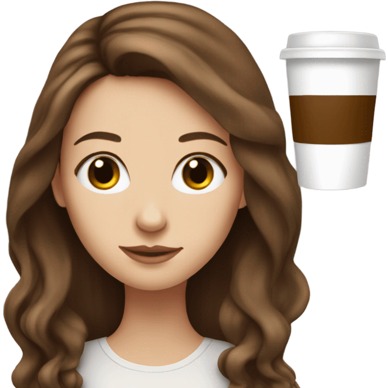 White girl with long brown hair with coffee  emoji