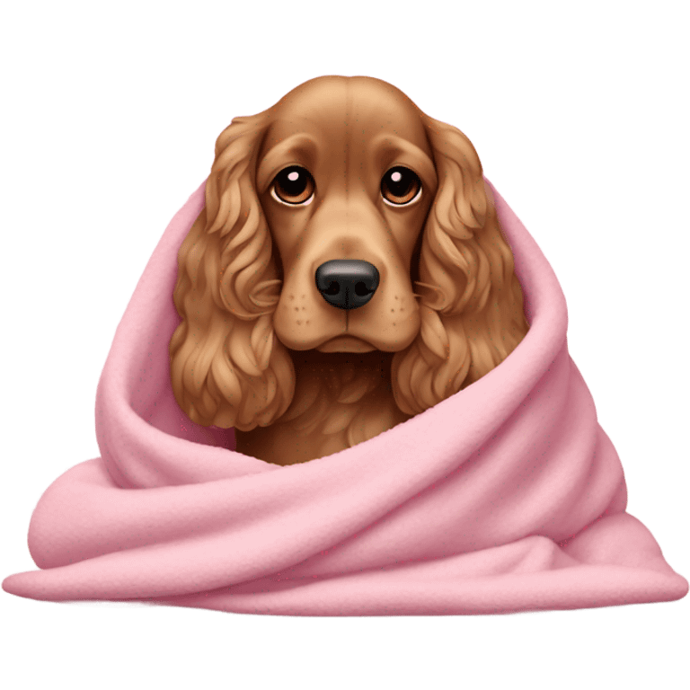 Cocker spaniel in a pink blanket emoji