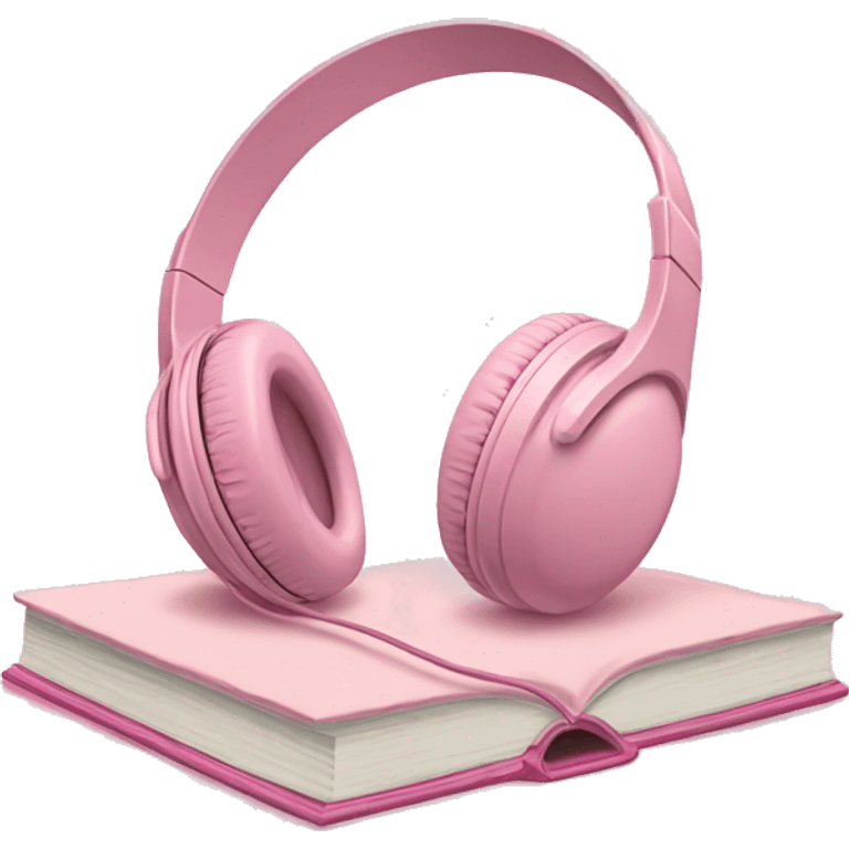 Light pink headphones laying on a closed light pink book emoji