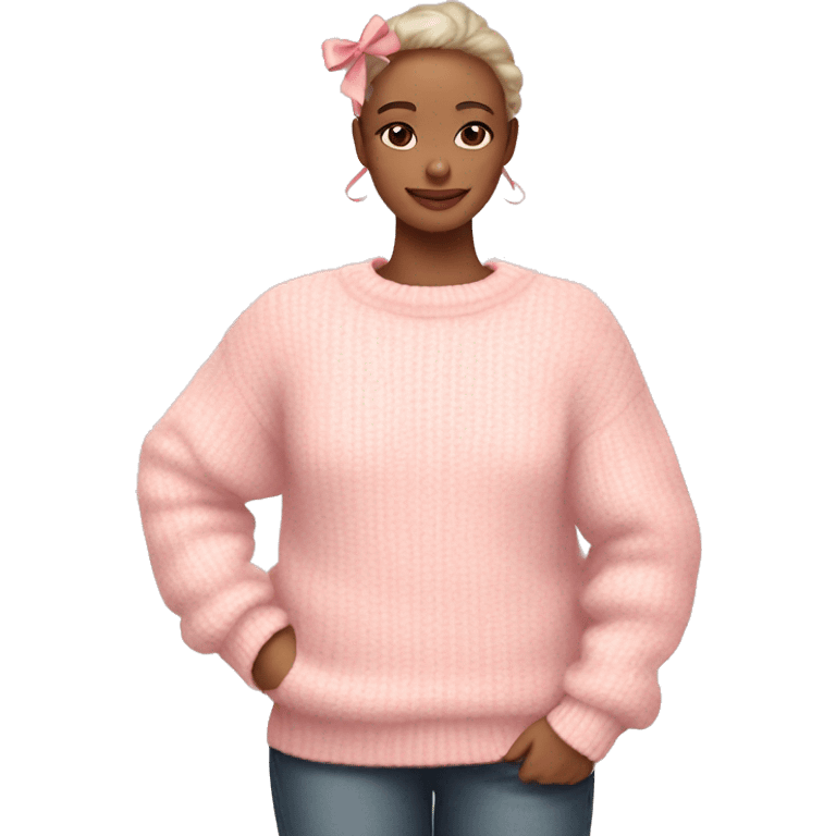 light pink cozy sweater with ribbon on sleeves emoji