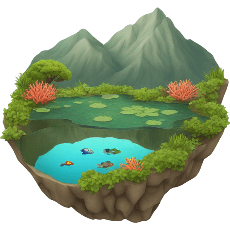 Pond on a mountain, coral reef emoji