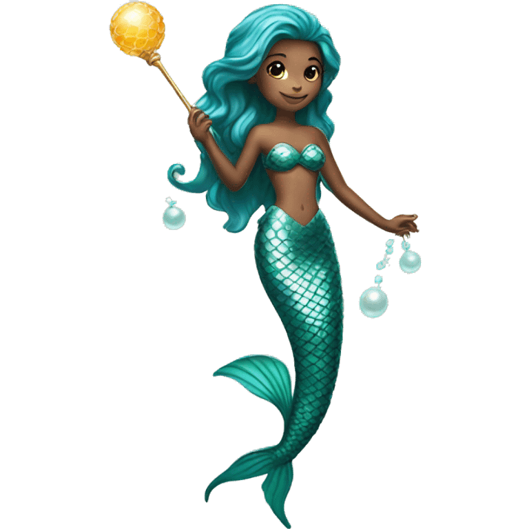 a unisex mermaid holding a shining pearl stick emoji