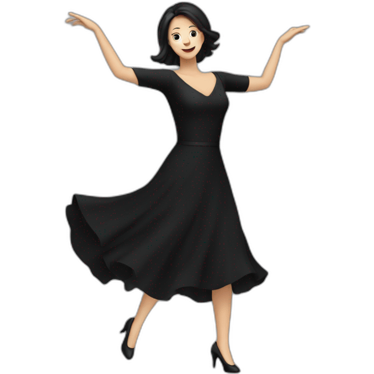 White Woman with dark hair in black dress dancing  emoji