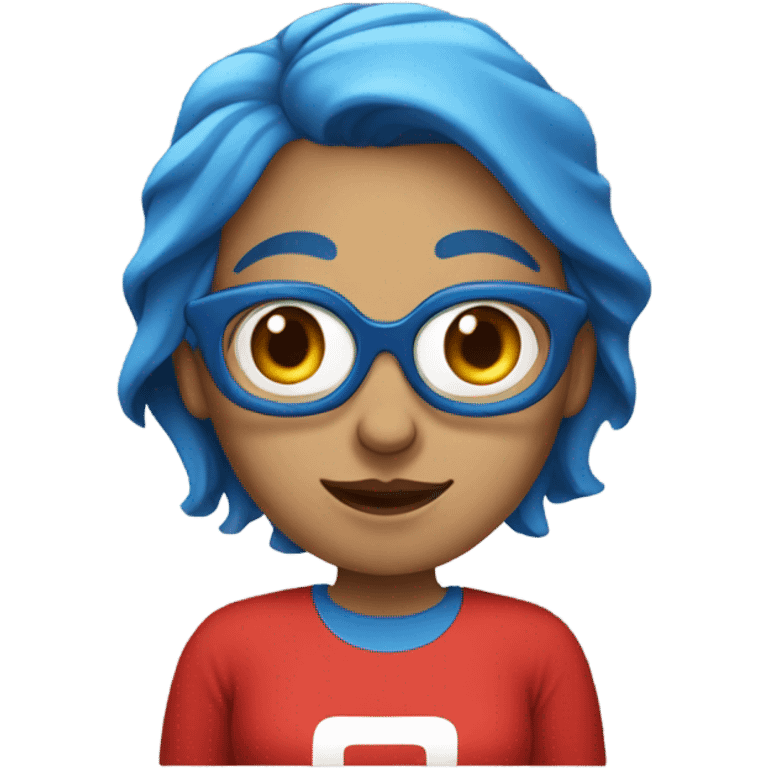 a woman with blue hair in red tshirt emoji