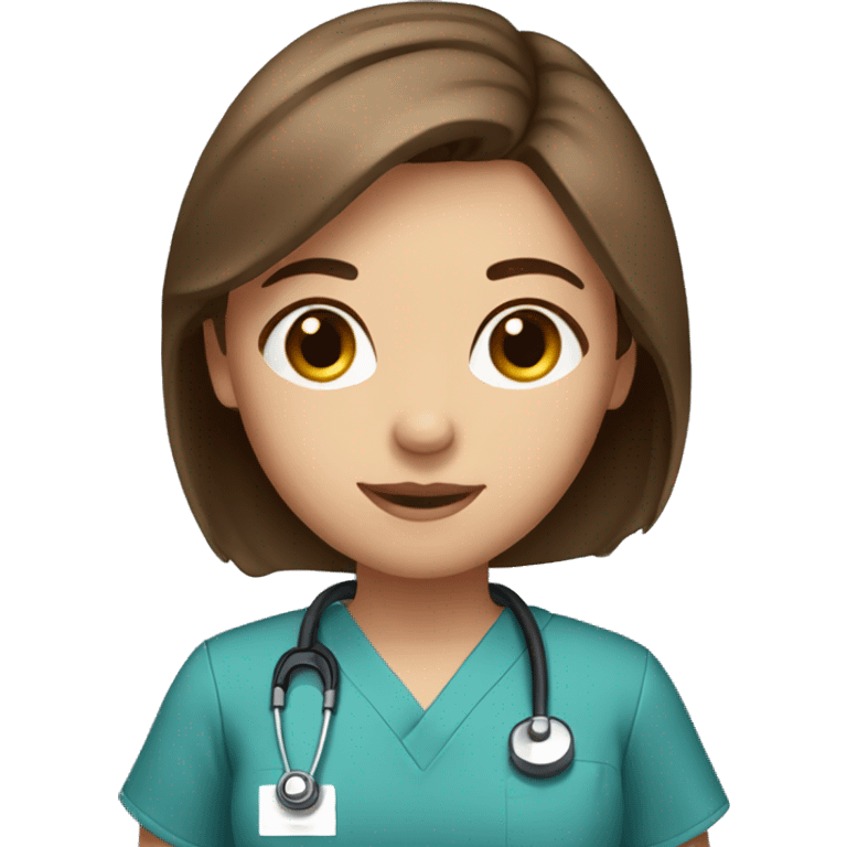 cute girl with straight brown hair wearing scrubs  emoji