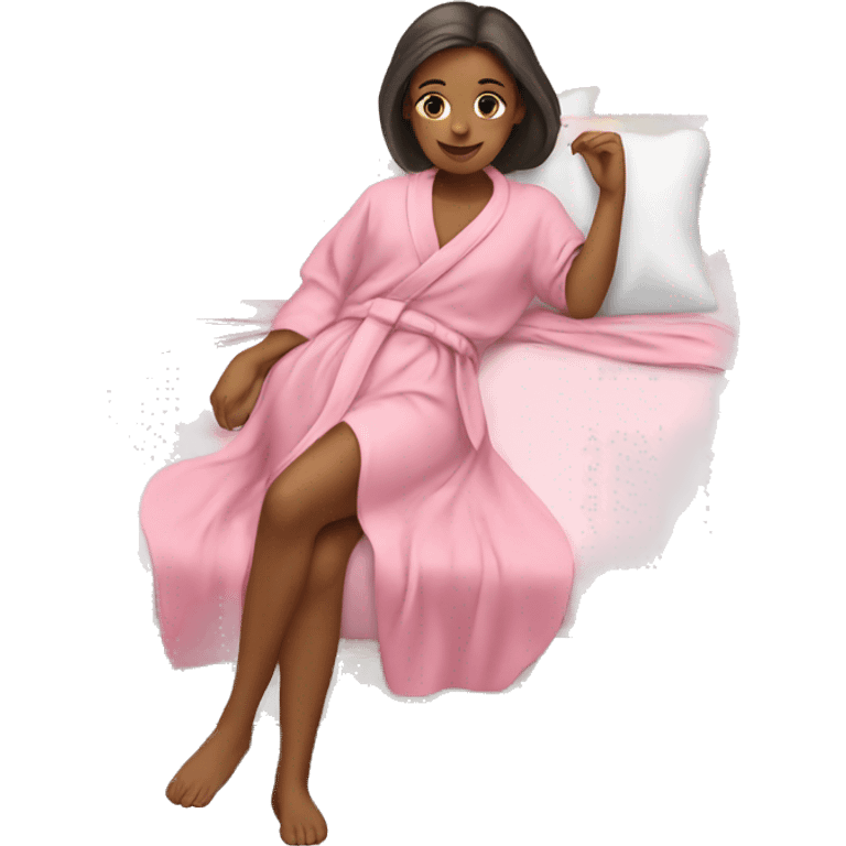 Girl with pink robe laying on spa bed emoji