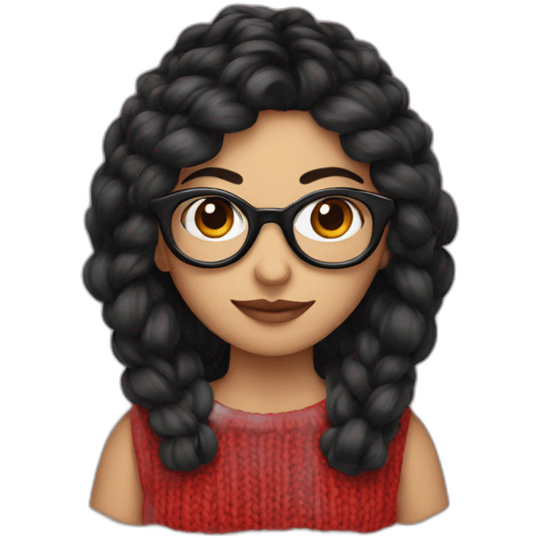 Girl with red glasses and dark hair knitting emoji