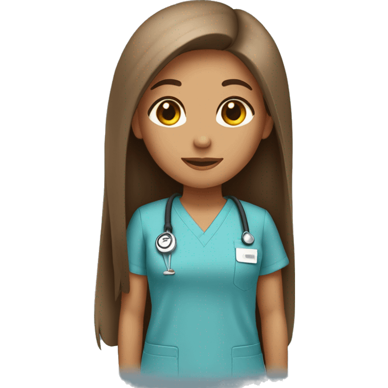 cute tan girl with long straight brown hair wearing scrubs  emoji