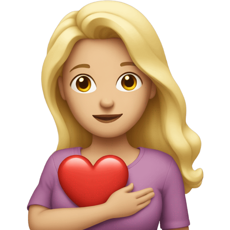 Blonde Mother holds her  big heart in her arm emoji