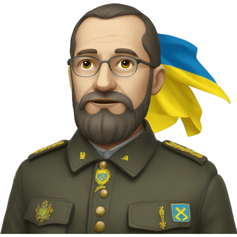 Mikhailo Hrushevsky with the flag of Ukraine and the universal (proclamation) emoji