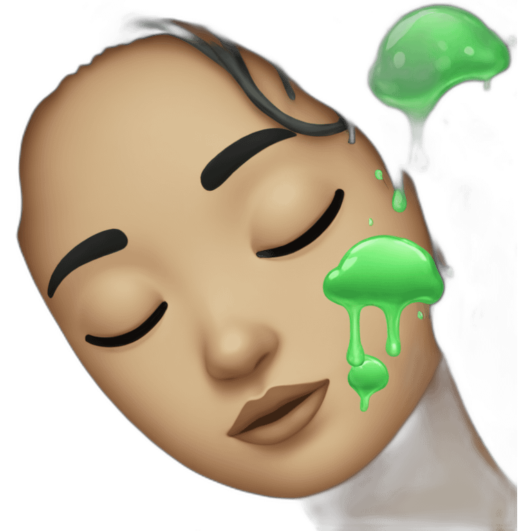 A black straight hair girl sleeping, with a drizzle of slime emoji