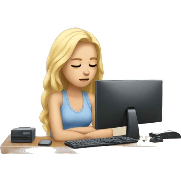 Tired blond Girl in Front of a pc  emoji