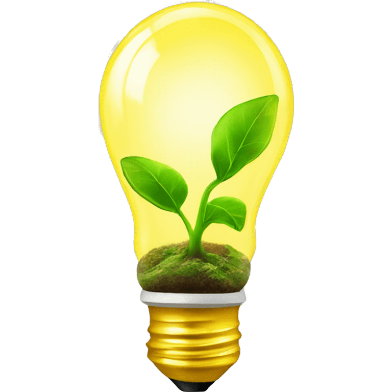 a plant sprout inside a yellow glowing idea lightbulb emoji