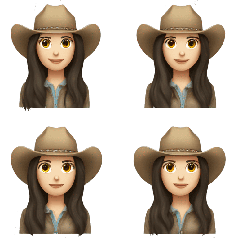 Dark haired pale skin long straight hair cowgirl emoji