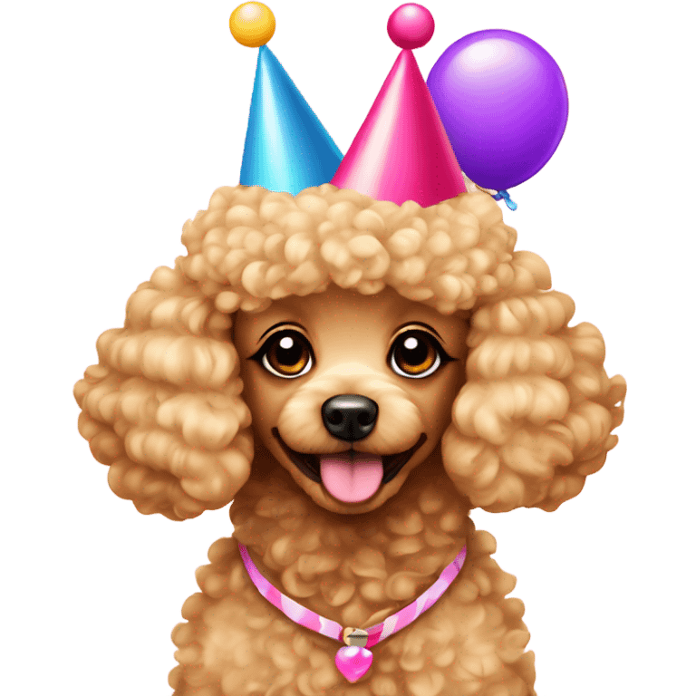 Blonde toypoodle with birthdayhat emoji