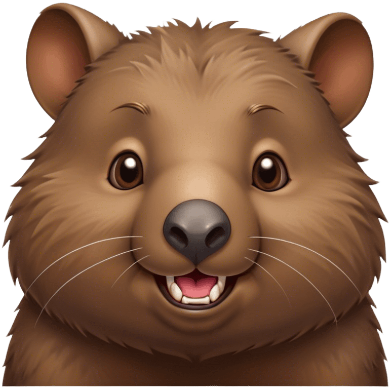 Cinematic Comical Wombat Portrait Emoji, Head tilted dramatically with an exaggeratedly amused expression, featuring a striking, glossy shaggy brown fur with bold textures and wide, expressive eyes filled with playful disbelief, Simplified yet hilariously expressive features, highly detailed, glowing with a slightly sassy glow, high shine, dramatic yet playful, stylized with an air of cheeky bush mischief, bright and endearing, soft glowing outline, capturing the essence of a spirited and over‐the‐top wombat, so meme‐worthy it feels like it could snort its way into internet fame instantly! emoji