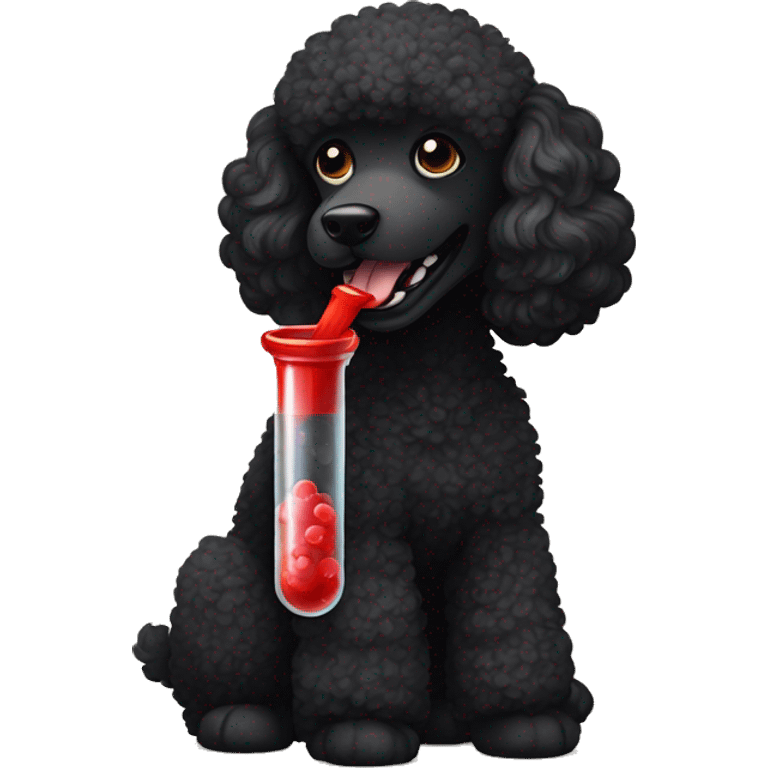 black poodle holding a test tube full of blood emoji