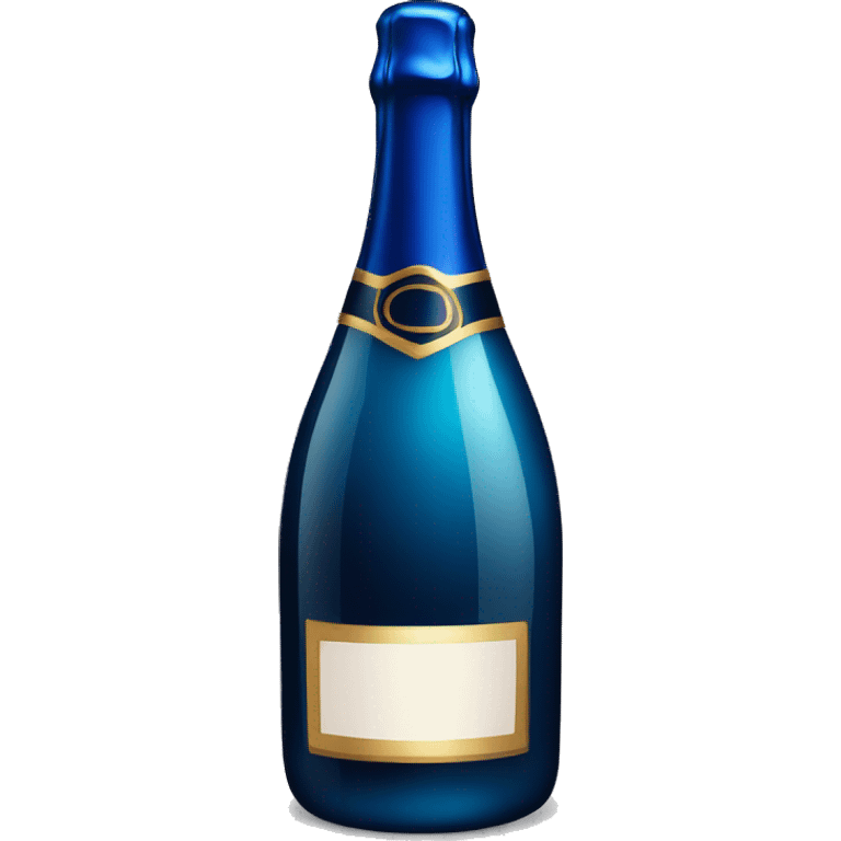 Realistic dark  blue champagne bottle with glass of blue champagne.  emoji