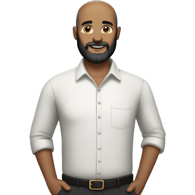 Balding man with black beard, cross on shirt, holding lots of pens  emoji