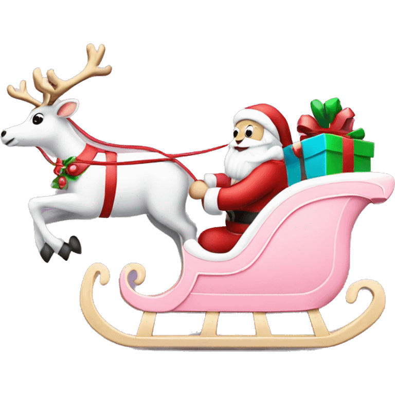 Pastel pink Santa sleigh being pulled by reindeer emoji