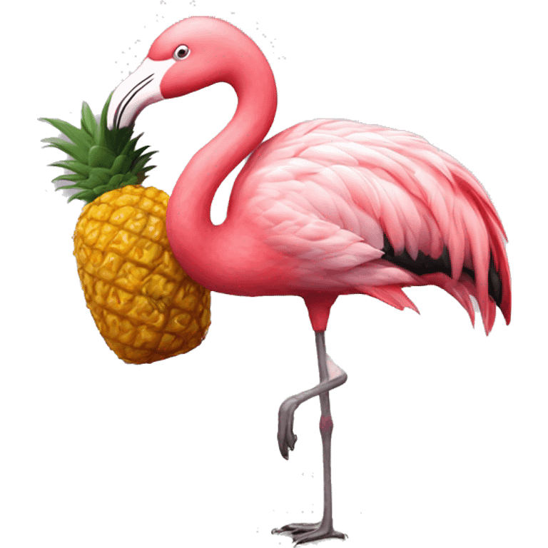 Flamingo wearing a pineapple emoji