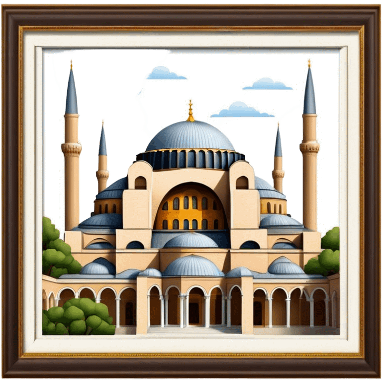 Cinematic Realistic Hagia Sophia Landmark Emoji, depicted with the majestic historic architecture rendered with intricate detail and dramatic, timeless lighting. emoji