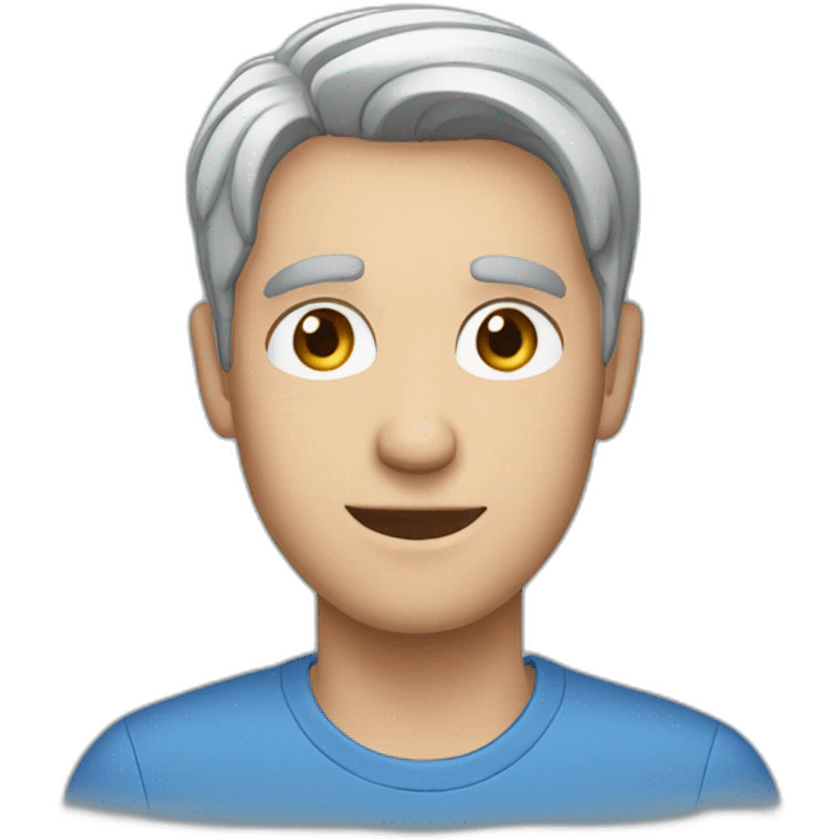 male, short grey hair, blue eyes, blue shirt emoji