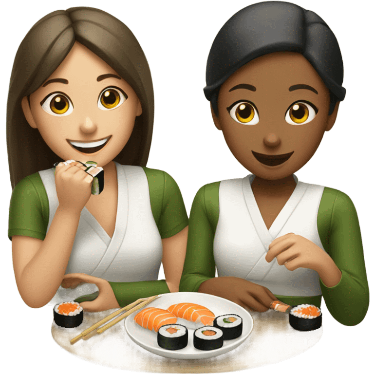 two girls eating sushi  emoji