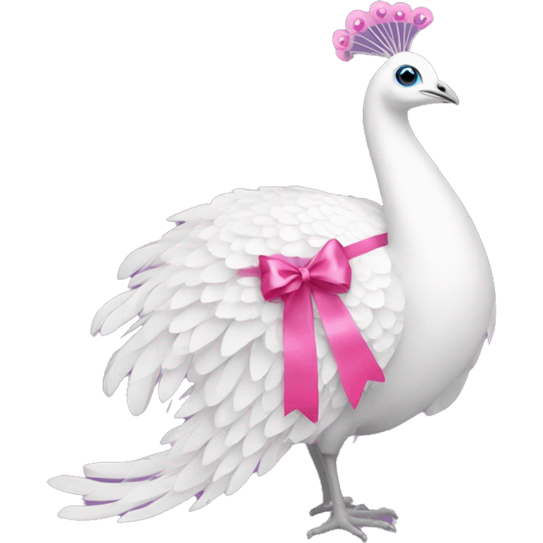 White peacock with pink ribbon emoji