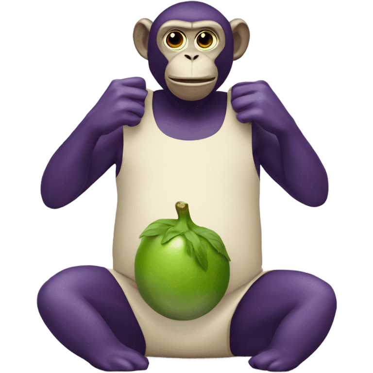 monkey holding eggplants near waist emoji