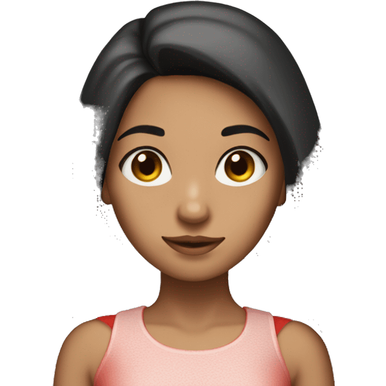 Girl with black straight long hair and brown eyes and long lashes in red top  emoji