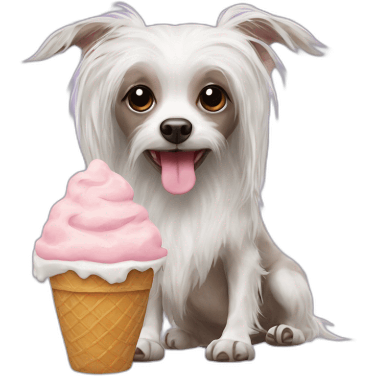 Chinese crested puffball eats ice cream emoji