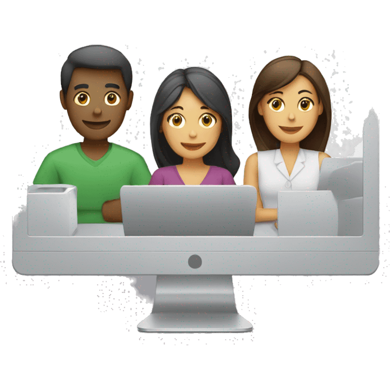 three people working together on computers emoji