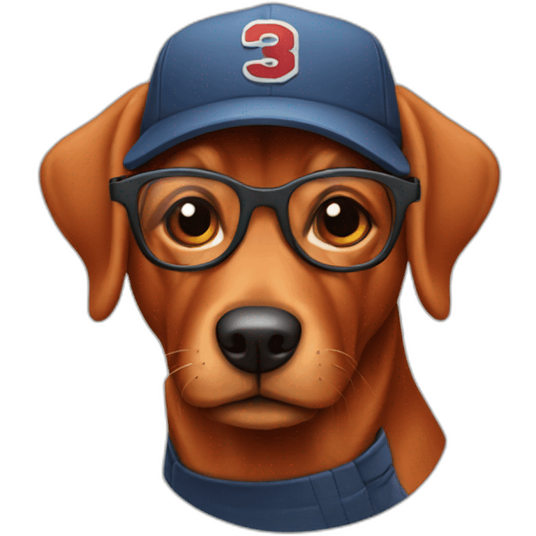 Red dog wearing a cap and glasses emoji