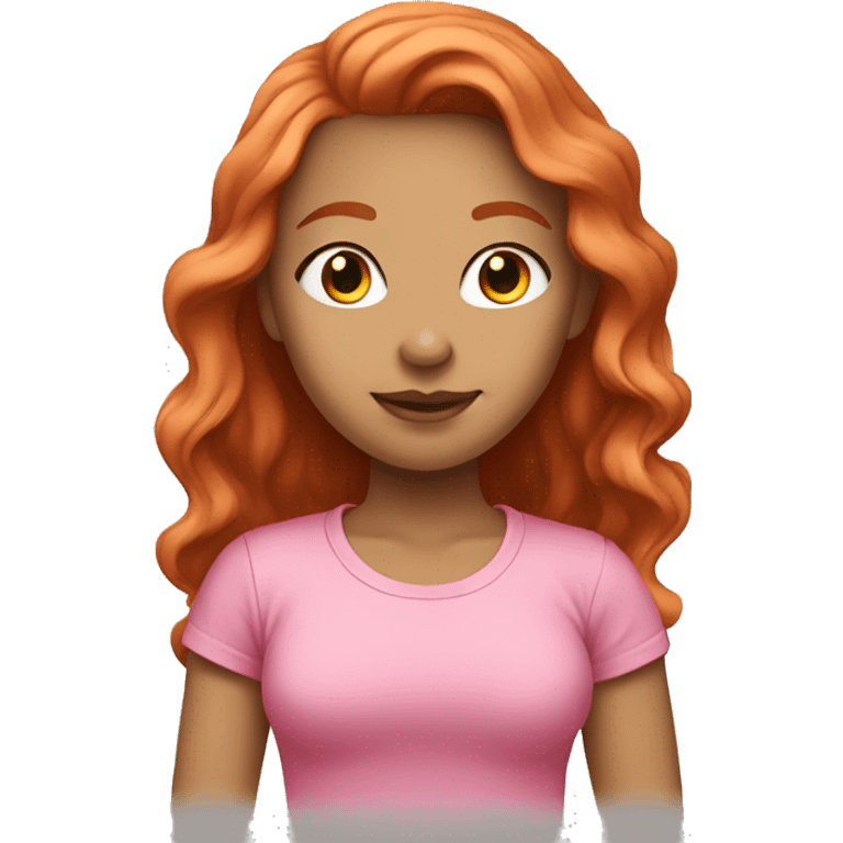 A light-skinned girl with long red hair in a pink T-shirt emoji