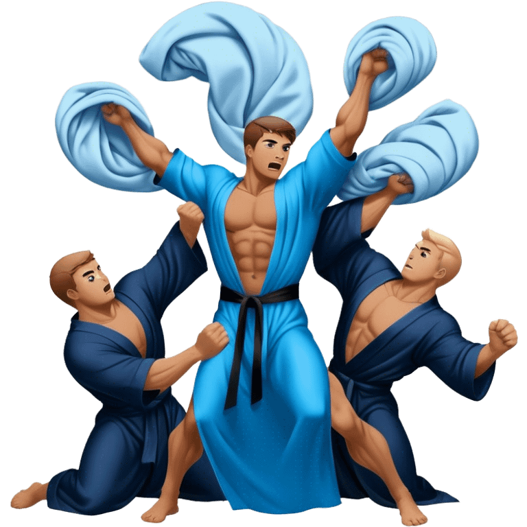 muscular men silk blue black robe pillow fight  emoji