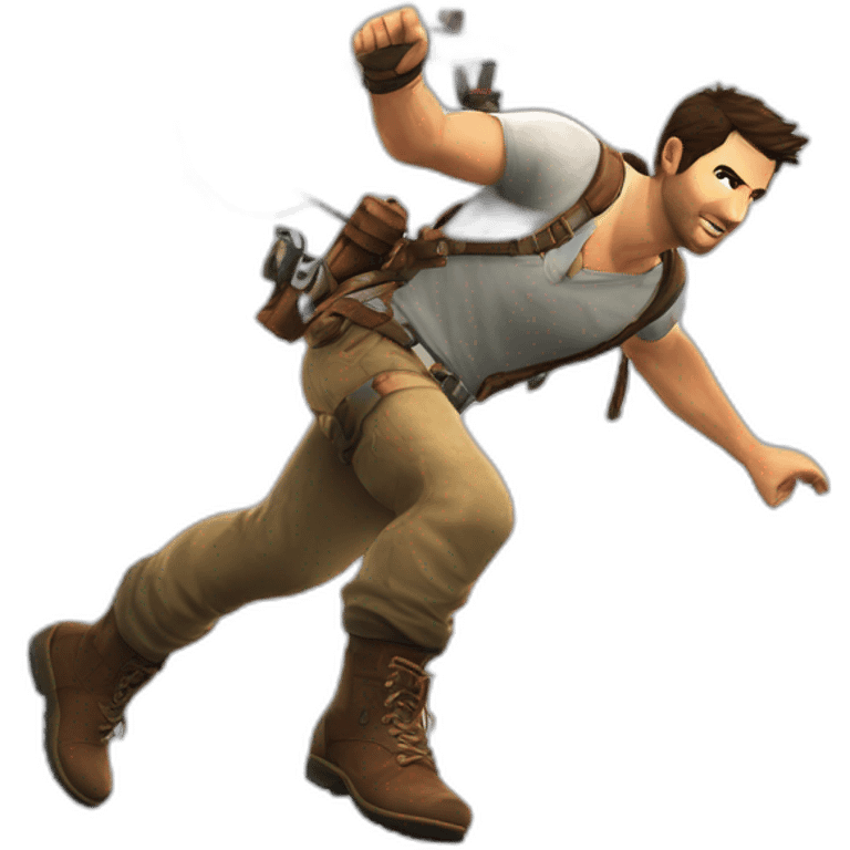 Nathan Drake dans les airs accroché à une corde entrain de balancer emoji