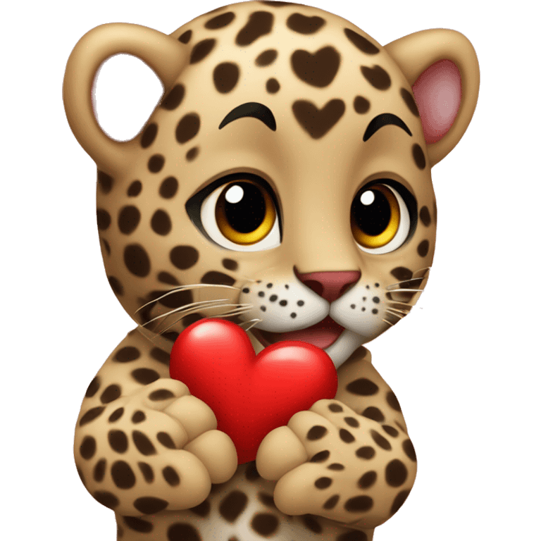 Baby leopard holding a red heart  emoji