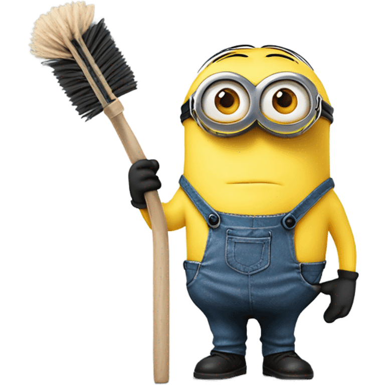 Minion holding a toilet brush up on the air emoji