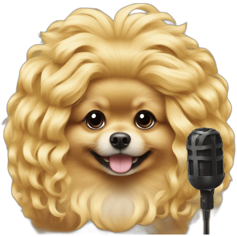 pomeranian curly blonde wig with a microphone emoji