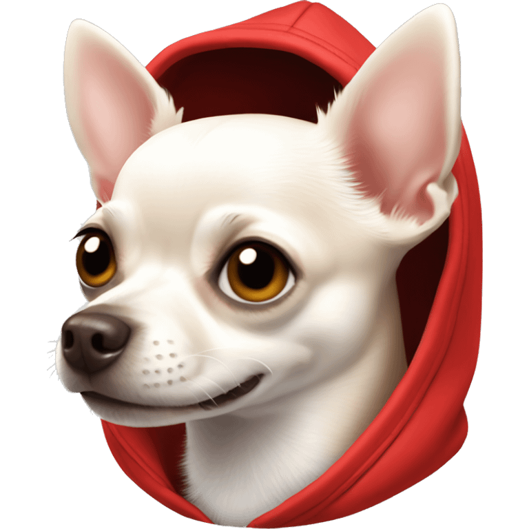 White chihuahua smiling in red hoodie emoji