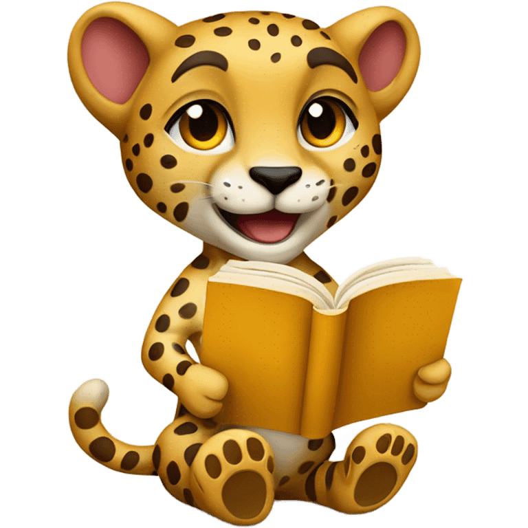 Happy Cheetah drinking tea and a book emoji