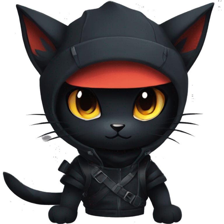 Edgy Shy Anthro Ninja cool pretty dark black Litten-Pokémon-cat-fursona-animal techwear emoji