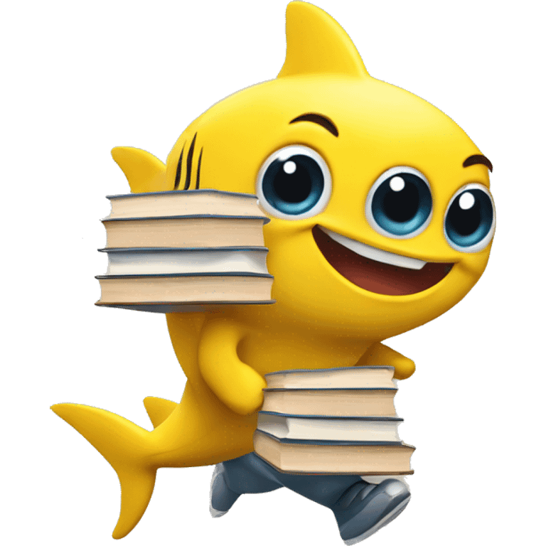 yellow baby shark walking with books in hand emoji